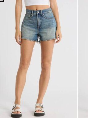 Good American Good 90s Shorts Washed Mid Rise Relaxed Jean Shorts - Size 10